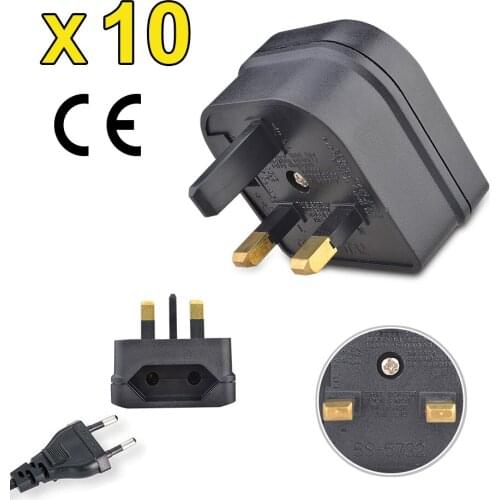 10pcs Universal EU 2 Pin to UK 3Pin Power Socket Travel Plug Electrical Charger Adapter Converter 250V European Power Socket