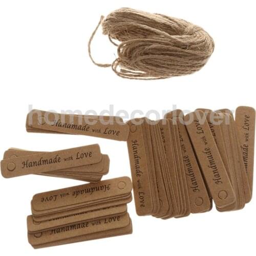 100pcs Handmade with Love Kraft Paper Gift Tags Labels Strung Hanging Cards Brown