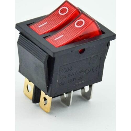 2pcs 6PIN Red Double Light Rocker Switch Waterproof ON-OFF Boat Power Switch 16A 250V/ 20A 125V