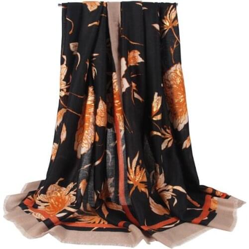 2021 Fashion Women Floral Printed Cotton Scarf Gold Foil Printed Scarf 6Colors 10pcs/lot
