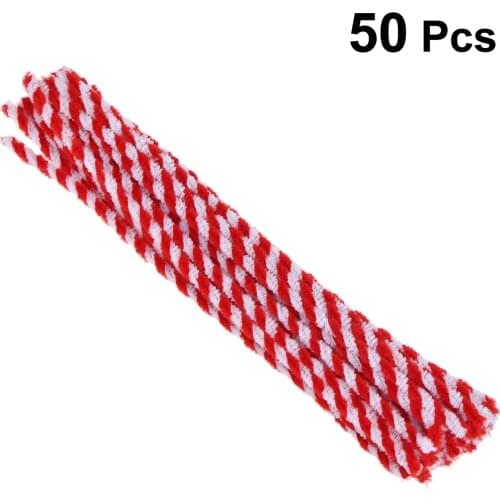 50pcs Two-tone Craft Chenille Stems Red and White Twistable Stick Kids Pipe Cleaners Child Handcraft Rod Art DIY