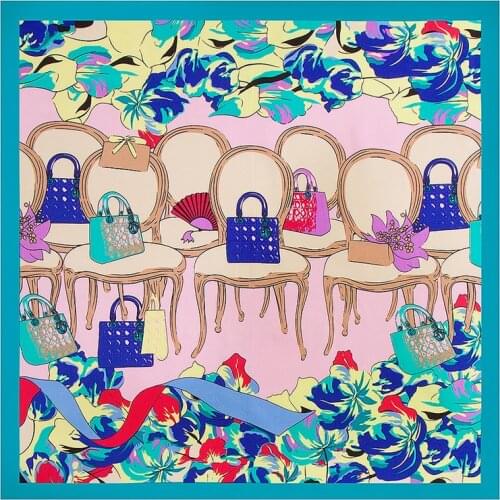 60cm*60cm 2021 Luxury Brand Bag Chair Stool Print Women Twill Silk Scarf Small Square Scarves New Fashion Hijab Headband