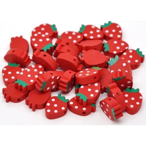 Free Shipping 100pcs Red Cute Strawberry Wood Spacer Beads 20x14mm
