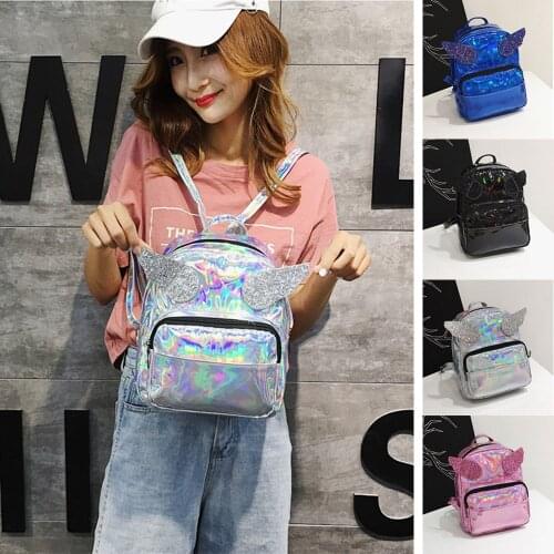 Sequin Angel Wings Backpack Womens Fashion Laser Backpack Waterproof Student School Bookbag Unicorn Backpack