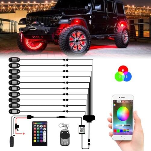 Bluetooth App Control RGB Rock Music Lights 8/10 Pods LED Multicolor Car Accessories Underbody Neon Atmosphere Lamps12V