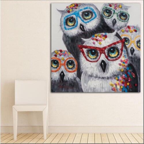 Large size Printing Oil Painting Abstract 8 Owl family wall art canvas prints pictures for living room and bedroom No Frame
