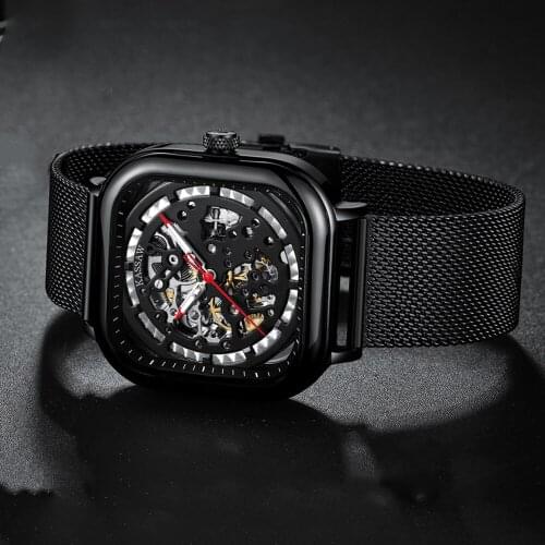 Skeleton Square Automatic Watch Men Fashion Self Winding Mechanical Wristwatch Top Luxury Brand Relojes Para Hombre Dropshipping