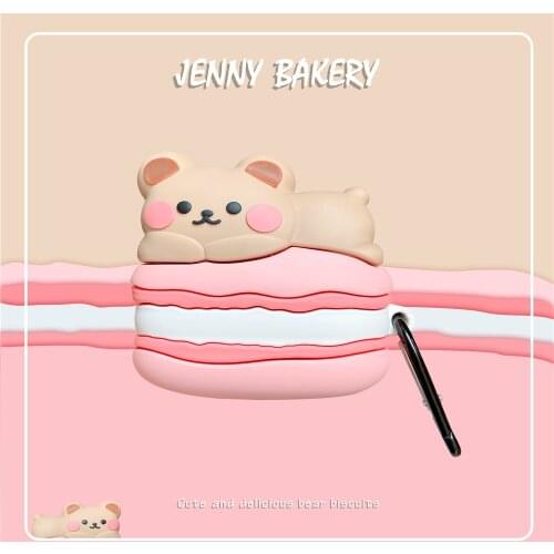 Macaron Cake Bear Soft Silicone Earphone Case For Apple Airpods 1 2 Pro Cartoon Bear Carabiner Chains Hooks Protective Cover
