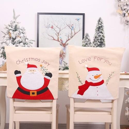 Cartoon Santa Claus Snowman Christmas Linen Embroid Chair Cover Kitchen Table Chair Covers Christmas Happy New Year Party Decor