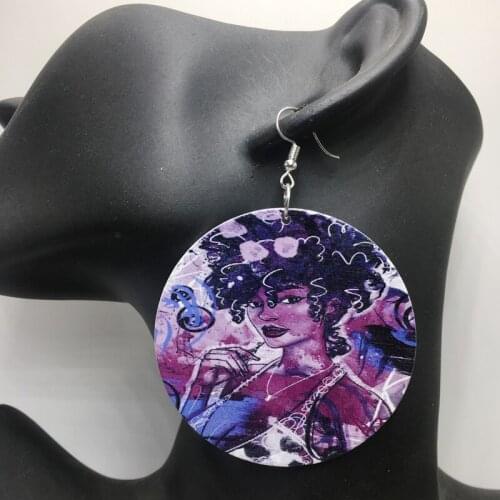 Printing African Hair Wooden Earrings