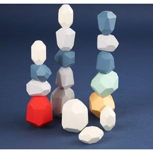 Creative Wooden Jenga Building Block Colored Stone Educational Toys Cold Tone Nordic Style Stacking Game Children Wooden Toys