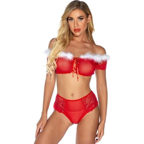 Women Sexy Christmas Lingerie Backless Nightdress Pajamas Underwear With Garter Christmas bow Hollow out Siamese Nightdress T5