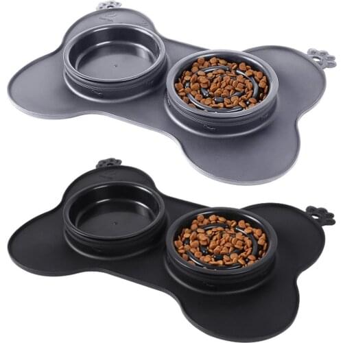 Double Dog Bowls Pet Feeding Food Bowls Removable Non-slip Pet Slow Feeder Dog Water Bowl Puppy Food Container Water Holder