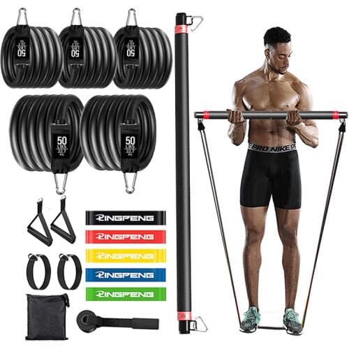 Fitness Bar and Fitness Resistance Band Pull Rope Yoga Elastic Band Upgrade Training Belt Set Pilates Fitness Equipment Home