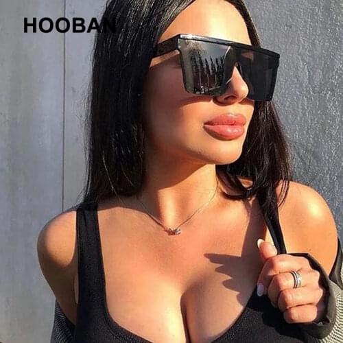 HOOBAN Brand Designer Square Sunglasses Women Men Fashion Oversized Ladies Sun Glasses Vintage Big Travelling Eyeglasses UV400