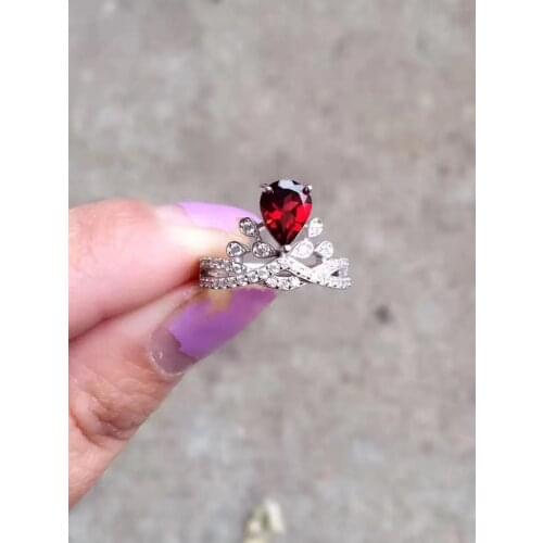 Natural red garnet gem Ring S925 Silver Natural gemstone Luxury elegant crown Ring Women girl wedding gift Ring Jewelry