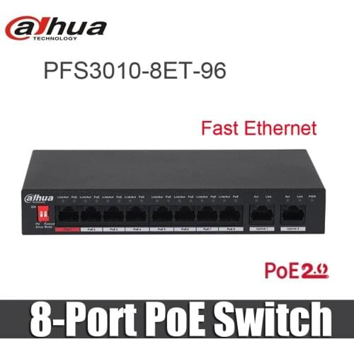 Dahue poe switch PFS3010-8ET-96 8-Port Fast Ethernet PoE Switch 10/100/1000 Mbps support Hi-Poe original DH-PFS3010-8ET-96