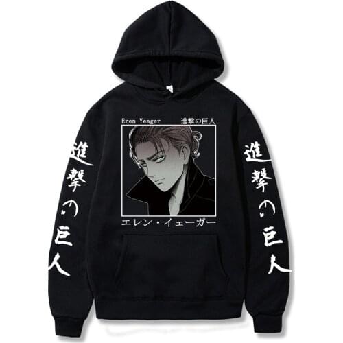 Japanese Anime Attack on Titan Hoodies Men Eren Jaeger Graphic Streetwear Harajuku Sweatshirts Male