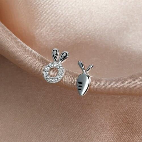 Cute Rabbit and Carrot Stud Earrings For Women 925 Sterling Silver Minimalist Jewelry Female White Zircon Cute Small Earrings