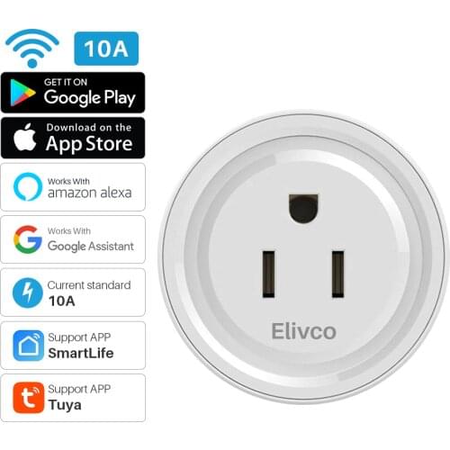 Elivco Mini US Wifi Plug 10A 100-240V Wireless Smart Socket Outlet Tuya APP Timing Voice Control Works With Alexa Google Home