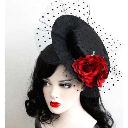 Fashion women big floral &dot hair Pin Party girl lovely hat Hairpins headwear hair Accessories