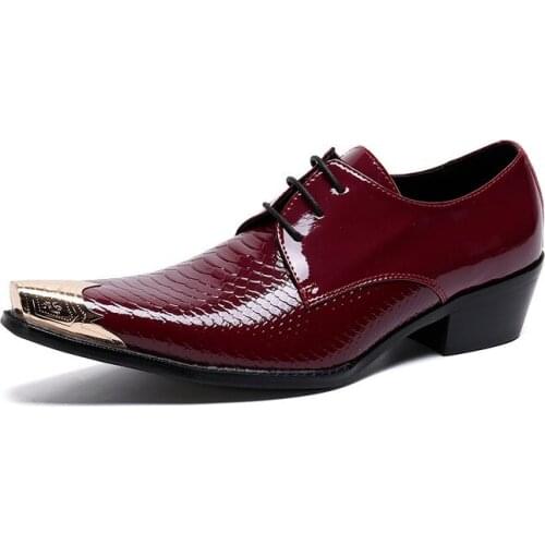 Luxury Genuine Leather Men Business Dress Shoes Fish Scales Metal Toes Party Wedding Shoes Men Formal Oxfords Shoes Red 2021