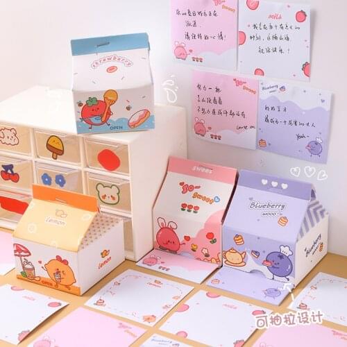 230 sheets ins creative milk carton note book girl removable boxed sticky note paper set desktop message paper office cute memo