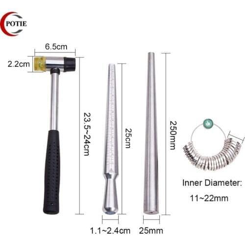 Jewelry Measuring Tool Sets Ring Size Sticks Ring Mandrel American Calibration Ring Sizers Two Ways Hammers