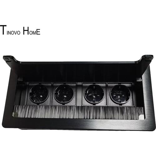 Desktop socket box / aluminum alloy wire drawing panel office meeting table box socket 4-position European standard jack