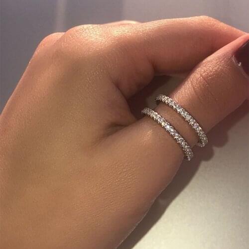 2021 New Designer Two Rows Hollow Rings For Women Luxury Dainty Silver Color Female Jewelry Birthday Party Valentine Gifts