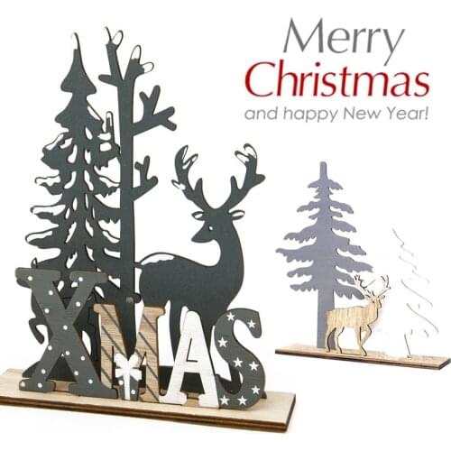 New Year Natural Xmas Elk Wood Craft Christmas Tree Ornament Noel Christmas Decoration for Home Wooden Pendant Navidad Gift