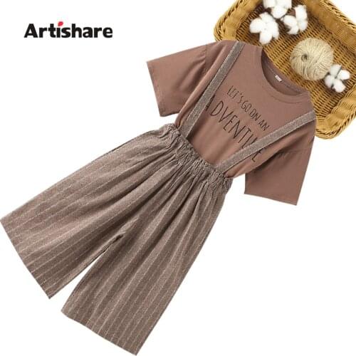 Girls Clothes Tshirt + Jumpsuit Childrens Clothes For Girls Striped Girls Clothes Casual Style Childrens Costume