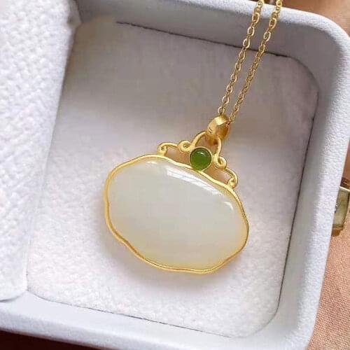 SNew natural Hetian Chalcedony necklace female geometric shape big domineering niche design high sense women brand jewelry