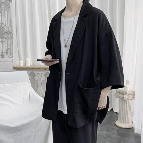 Couple korean new thin style summer retro mens loose style 7 / 4 sleeve suit suit, solid coat trend