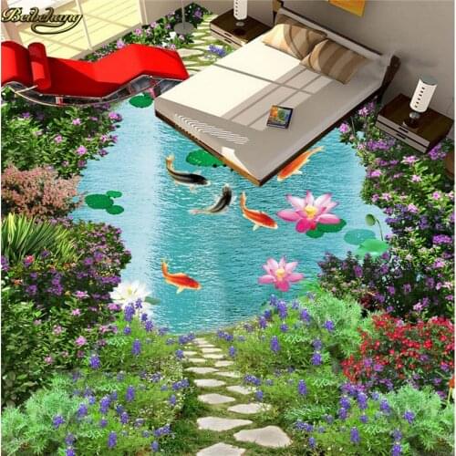 Beibehang Custom photo wallpaper floor painting painted stickers creative flowers river fish bathroom bedroom 3d floor