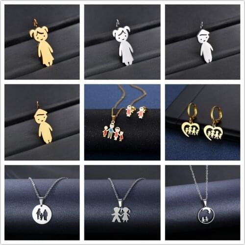 Simple Family Pendant Necklace Stainless Steel Figure Father Mother Girl Boy Love Family Necklace For Women Men Birthday Gift
