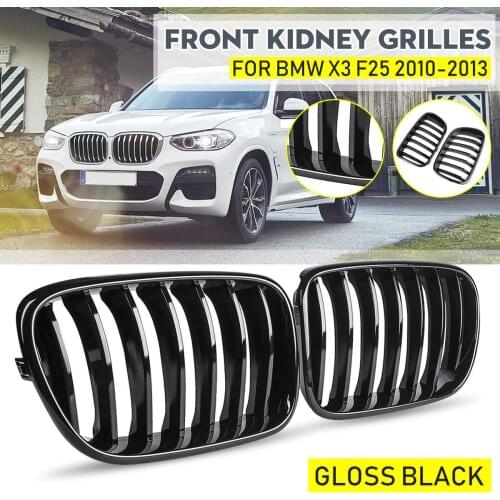 1 Pair Front Kidney Grilles Gloss Black For BMW X3 F25 2010-2013 Replacement Racing Front Bumper Grilles Car Styling