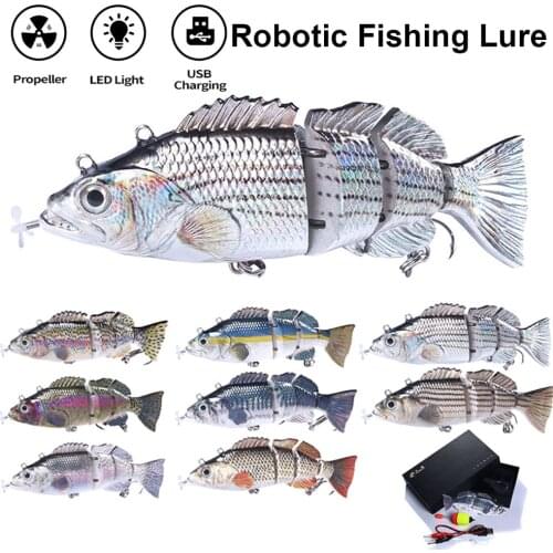 Robotic Fishing Lure USB Electric LED Swimbait 4 Segments Jointed Swimming Wobblers Rechargeable Auto Crankbait Pike Bait Hook