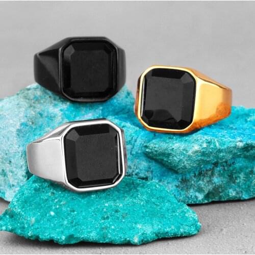 Luxury Simple Trendy Charm Gold Black Stainless Steel Mens Rings For Male Boyfriend Biker Jewelry Creativity Gift Wholesale
