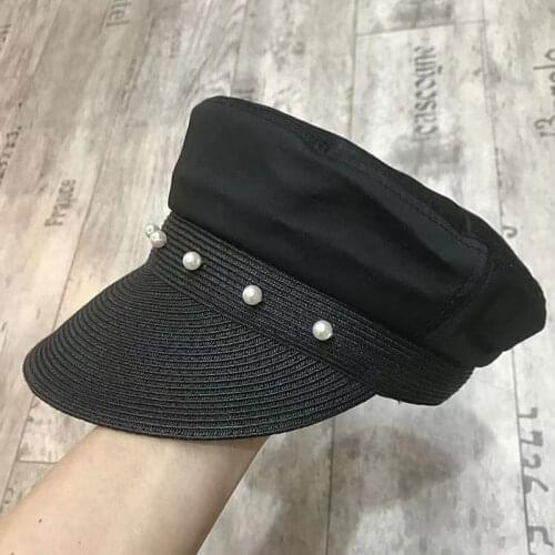 New Fashion Sun Hats For Women Pearls Straw Cap Patchwork Cotton Summer Hat UV Protection Beach Packable Visor Visiere Casquette