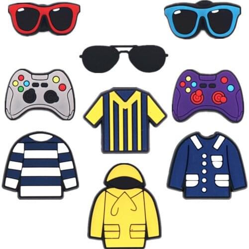 1pcs PVC Shoe Croc Charms Accessories Clothes Sunglasses Gamepad Shoe Decorations For Crocse Bracelet Kids Gifts ZJ06LI3