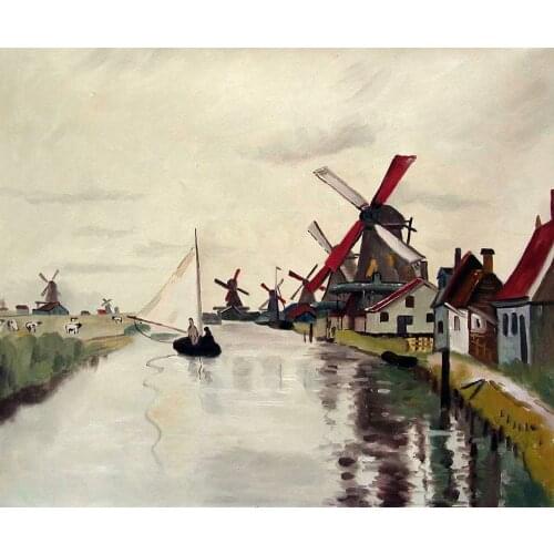 Windmills in Holland Claude Monet Painting Landscape Oil on Canvas Wall Art Pictures Frameless Fine Art for Living Room