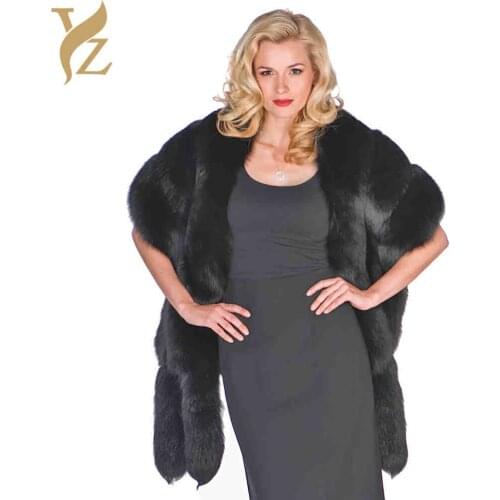 YZ.FURTURE Elegant Woman Real Whole Skin Fox Shawl Winter Scarves Wraps Fur Cape Shawls Woman Lady Party Coats Real Fur Shawl