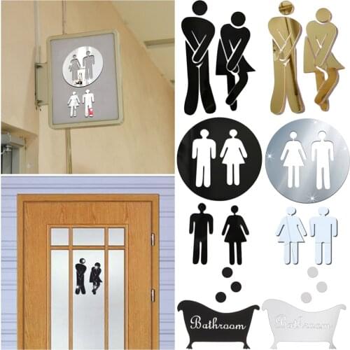 Funny Toilet 3D Wall Stickers Decoration Removable Washroom Poster Woman & Man Mirror Surface Decal WC Toilet Entrance Sign