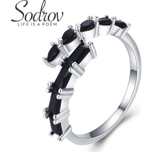 SODROV 925 Sterling Silver Jewelry Zircon Engagement Rings for Women Black Spinel Finger Ring Silver 925 Jewelry G067