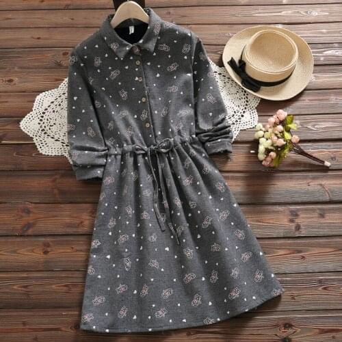 Winter warm soft cat print dress high quality long sleeve kawaii cute sweet animal print dress mori girl vestidos