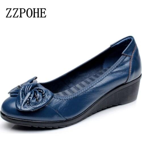 ZZPOHE 2017 Spring and autumn single shoes mother slippers soft leather shoes round shallow mouth in the elderly work shoes 40