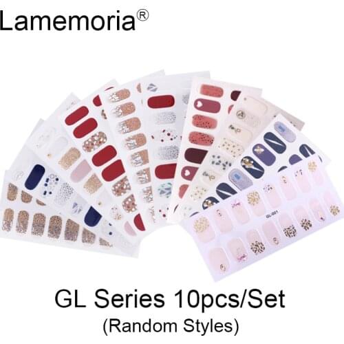 10pcs/set of Nail Art Stickers Full Coverage Nails Bright Decals Self-adhesive Nail Cover Manicure Tools with Gold Sequins