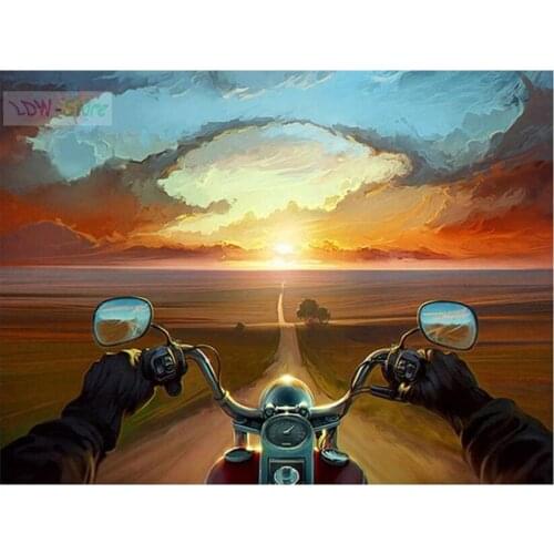 100% Full DIY 5D Diamond Painting Sunset motorcycle rider Cross Stitch Diamond Embroidery rhinestones Diamond Mosaic NEW1331