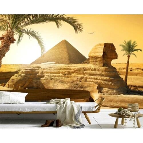 Papel de parede Sphinx Egypt pyramids in the desert 3d wallpaper,living room tv sofa wall bedroom restaurant bar mural
